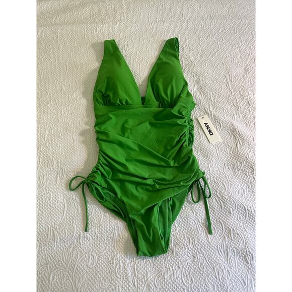 DKNY Green Adjustable Side-Tie Shirred One Piece Size XL NWT - Picture 1 of 9